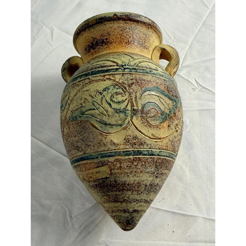 Vintage Style Terracotta Amphora Vase Rustic Greek Roman Decor 9in
